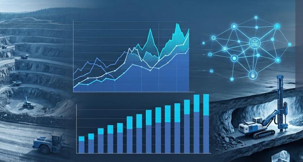 European mining operations with market performance charts and technology networks