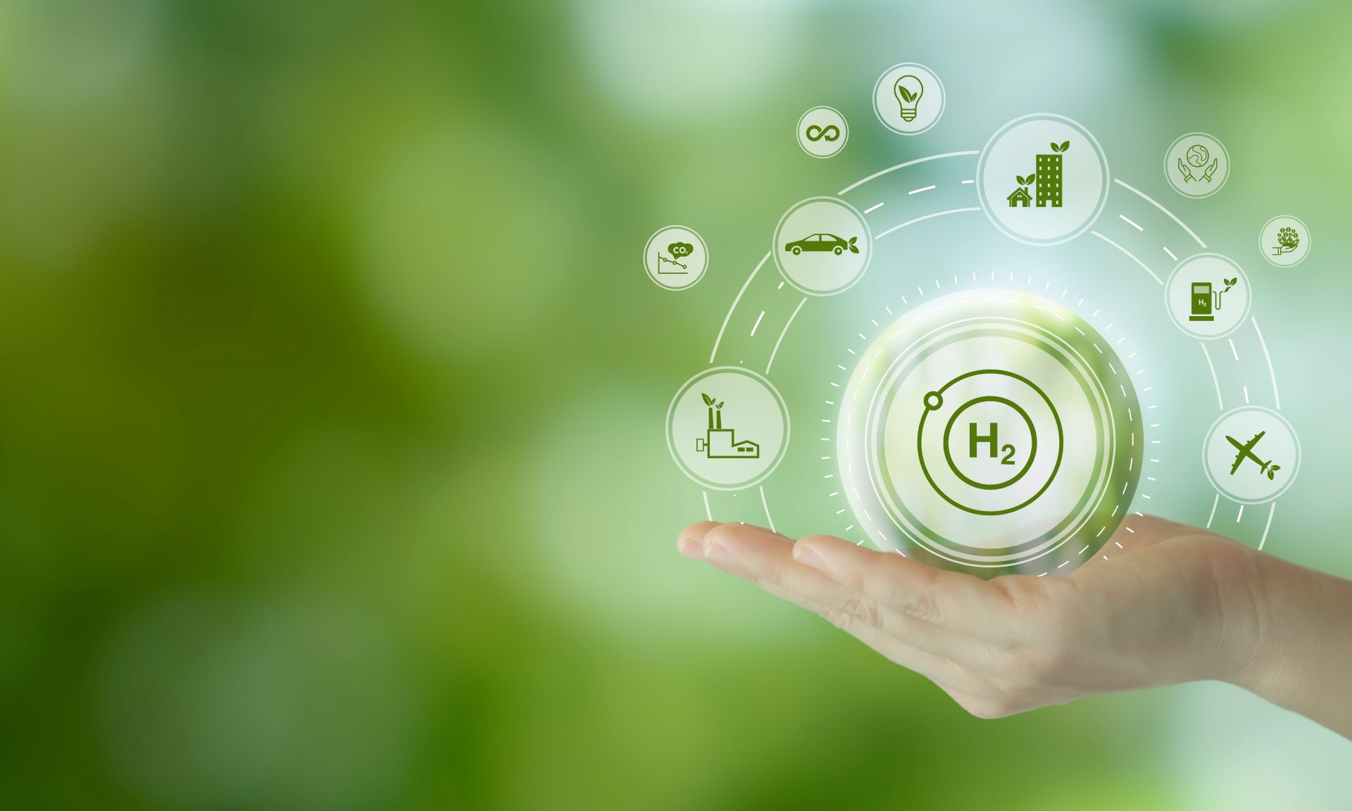 Illustration showing collaboration across the green hydrogen value chain—from production to application